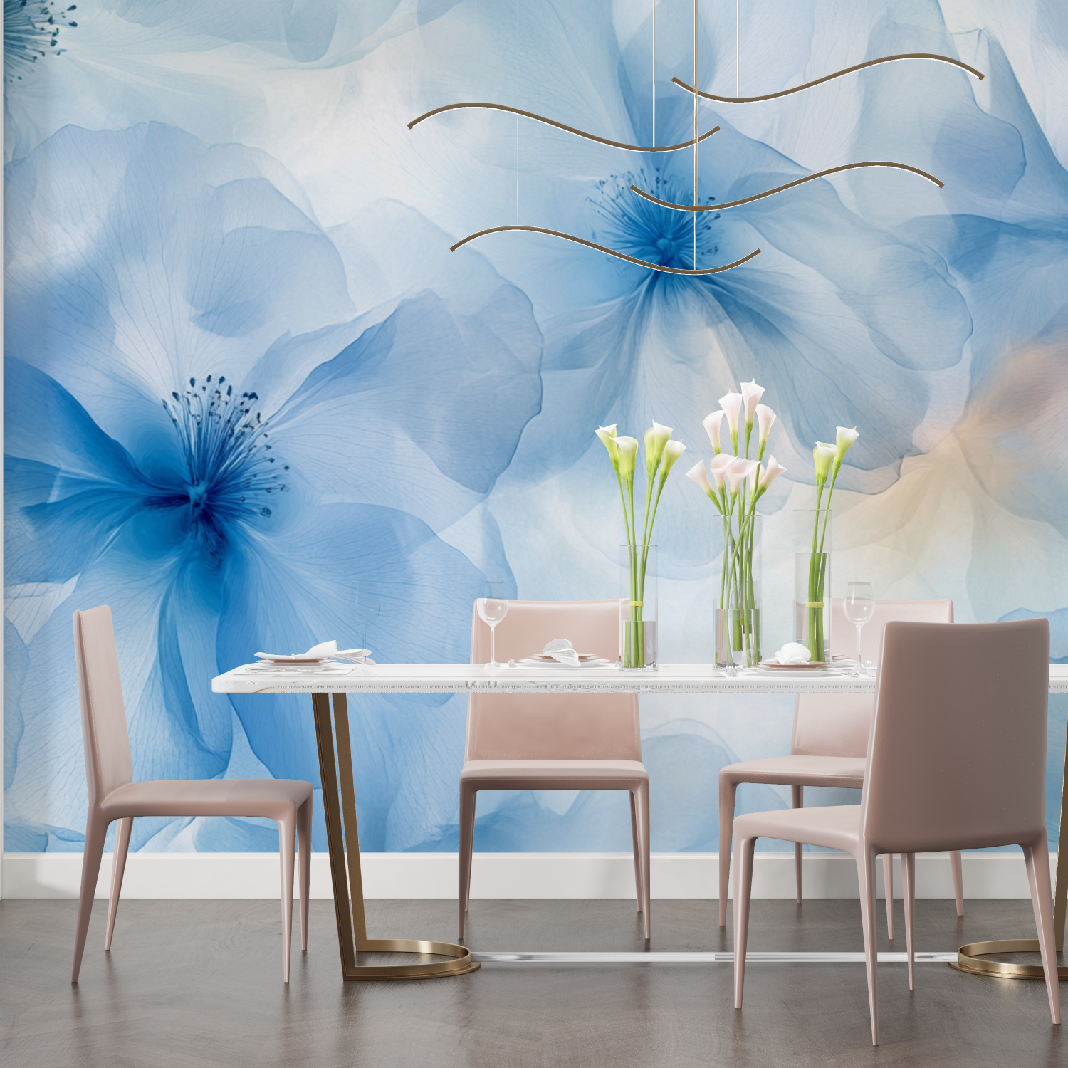 Papier peint aquarelle fleurs bleues x ray salon