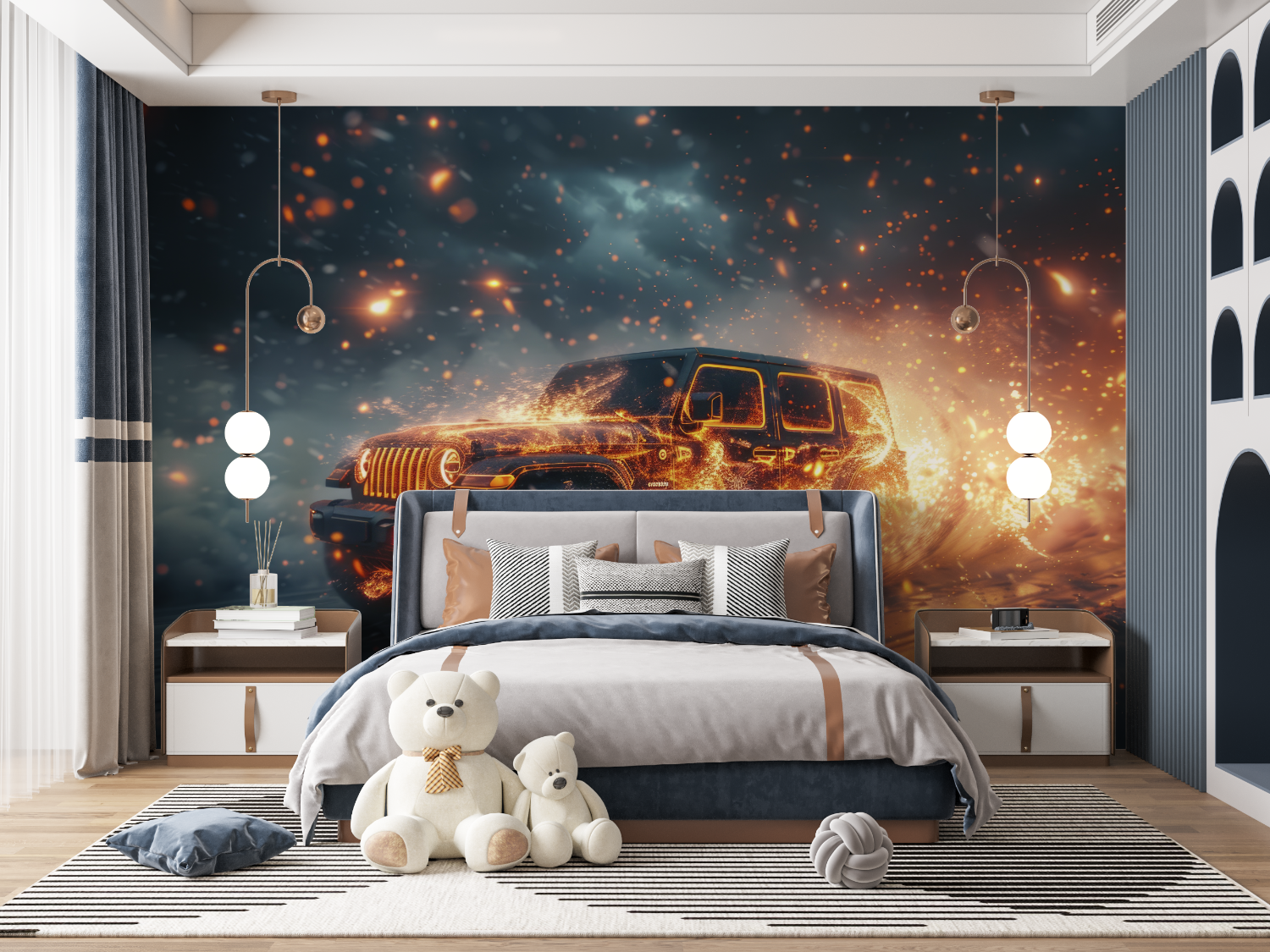 Papier peint voiture en feu mur panoramique