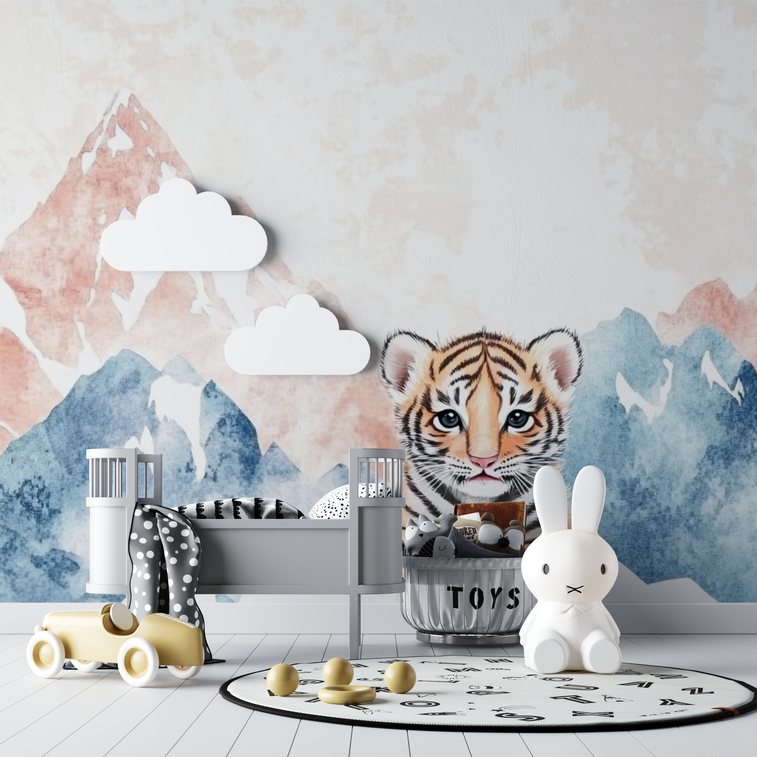 Papier peint tigre et montagnes douces bebe tipi