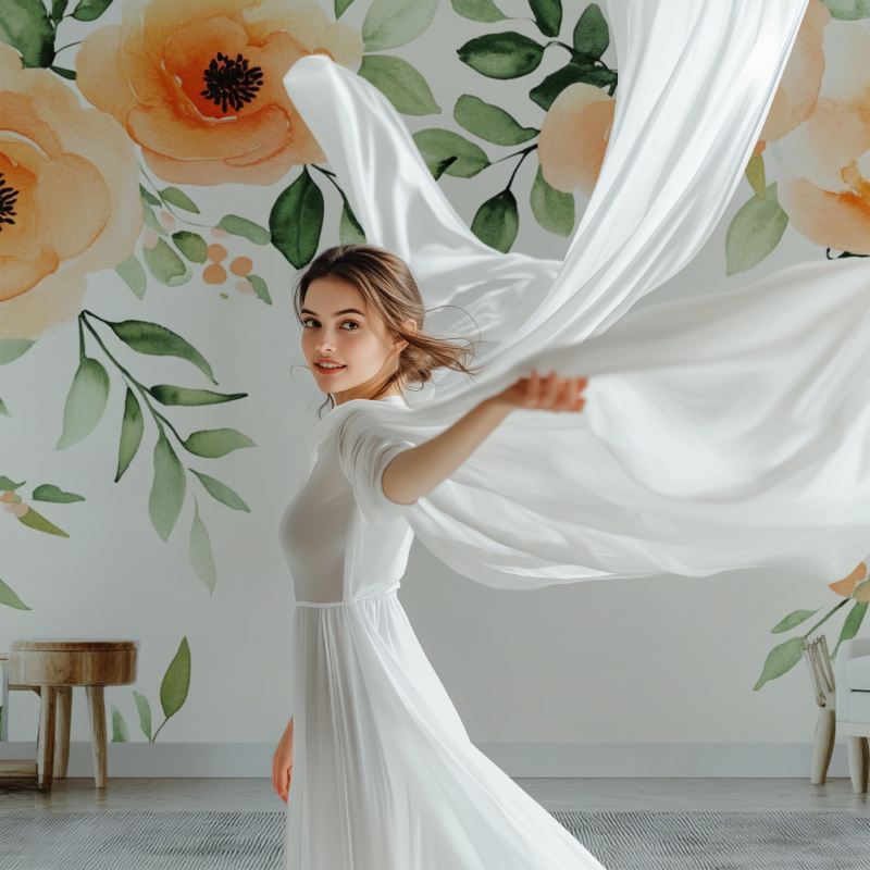 Papier peint fleur orange modele