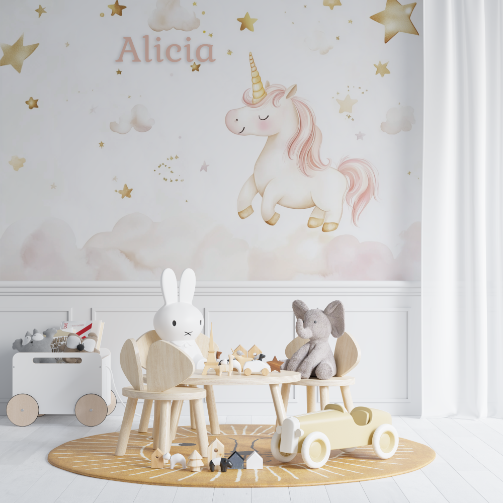 Papier peint prenom licorne chambre de bebe