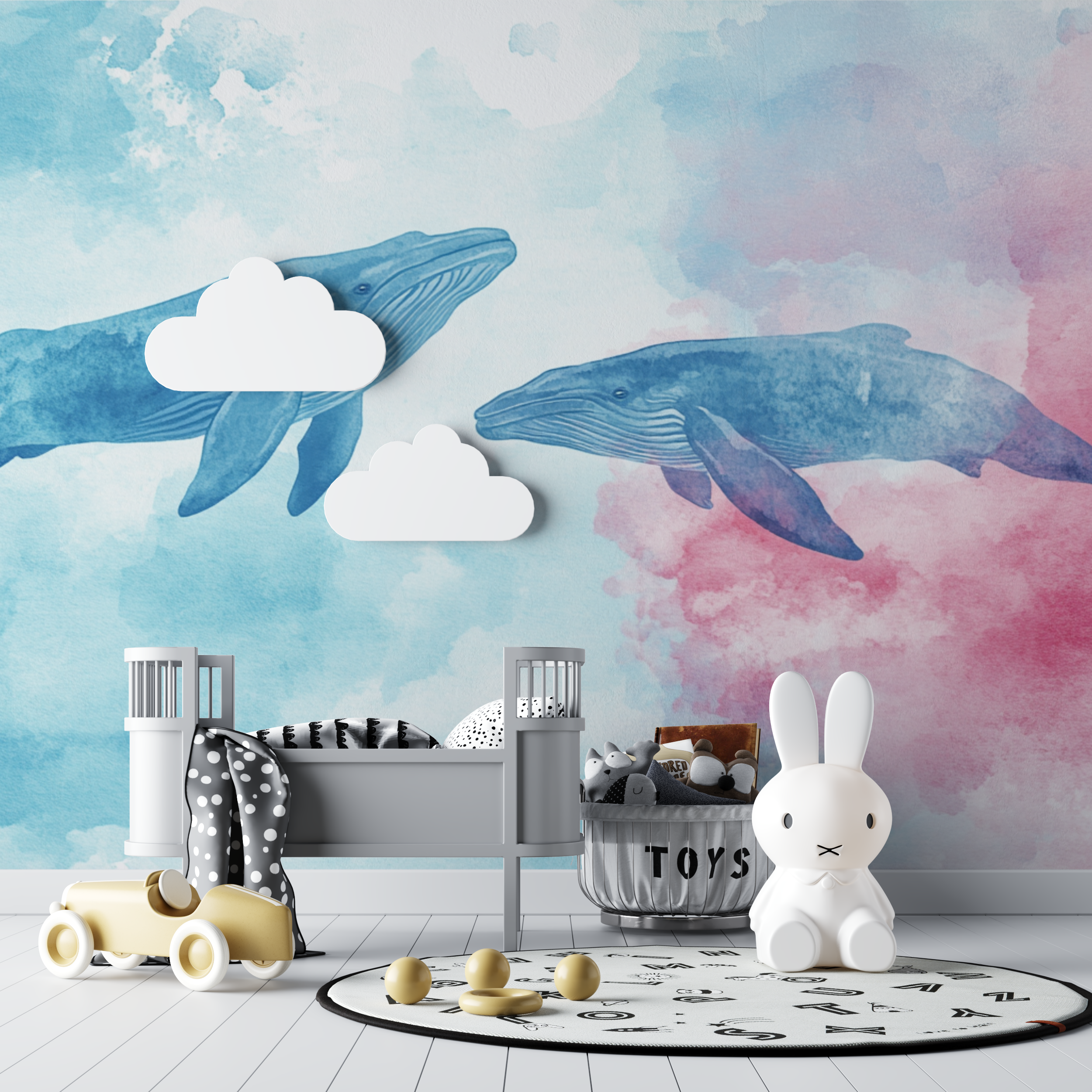 Papier peint baleine pastel bebe tipi