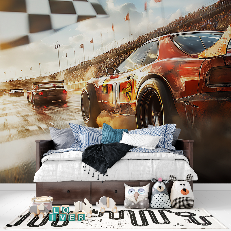 Papier peint voiture de course panoramique garcon