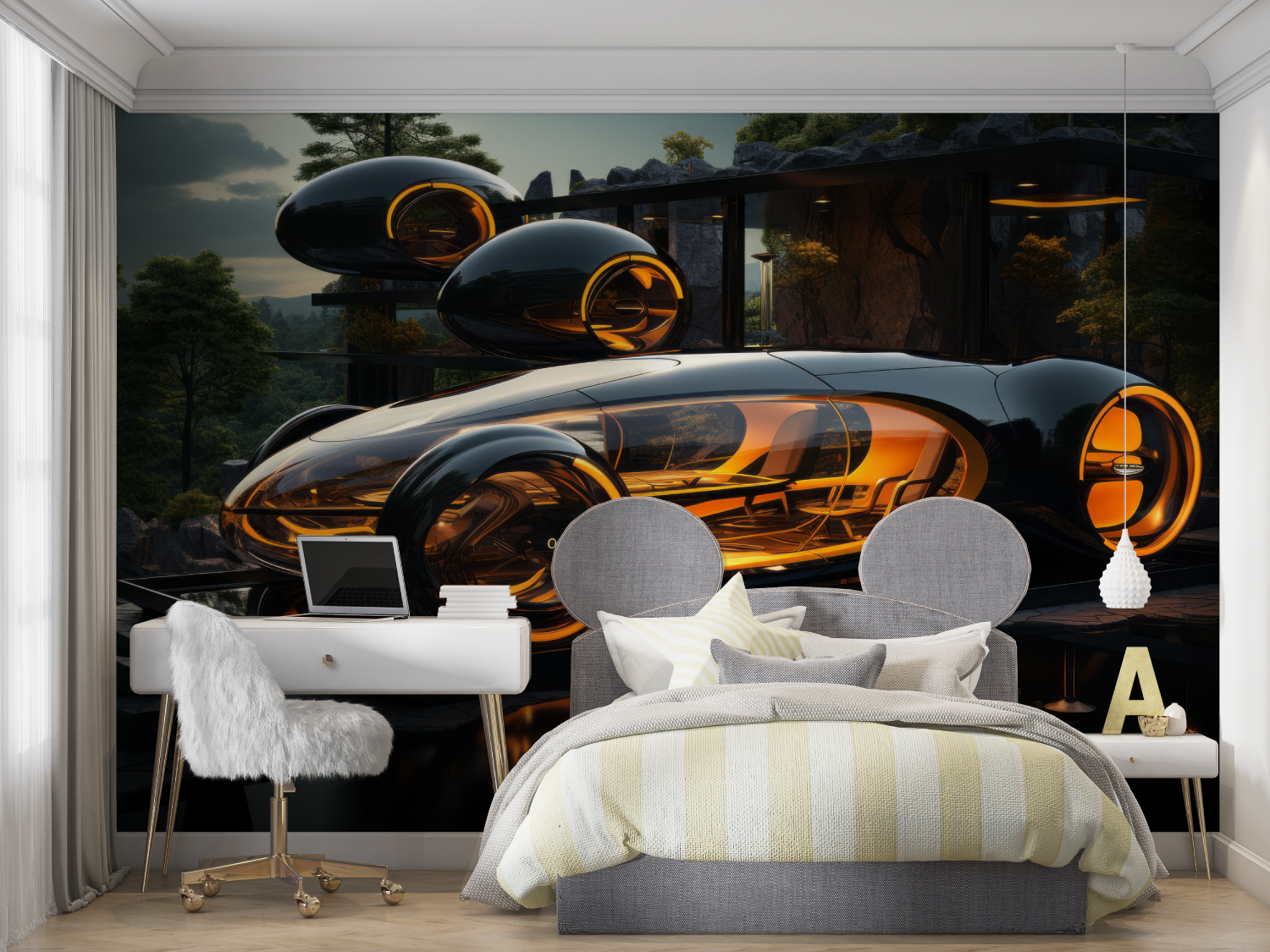 Papier peint 3d voiture maison mur chambre panoramique