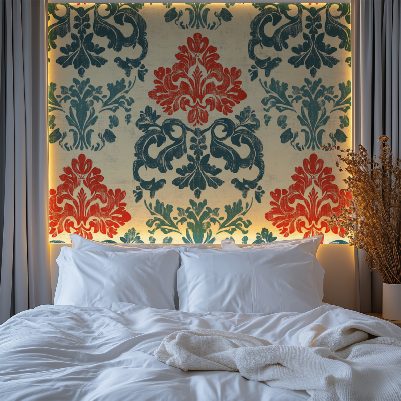 Papier peint vintage rouge et turquoise chambre tendanc