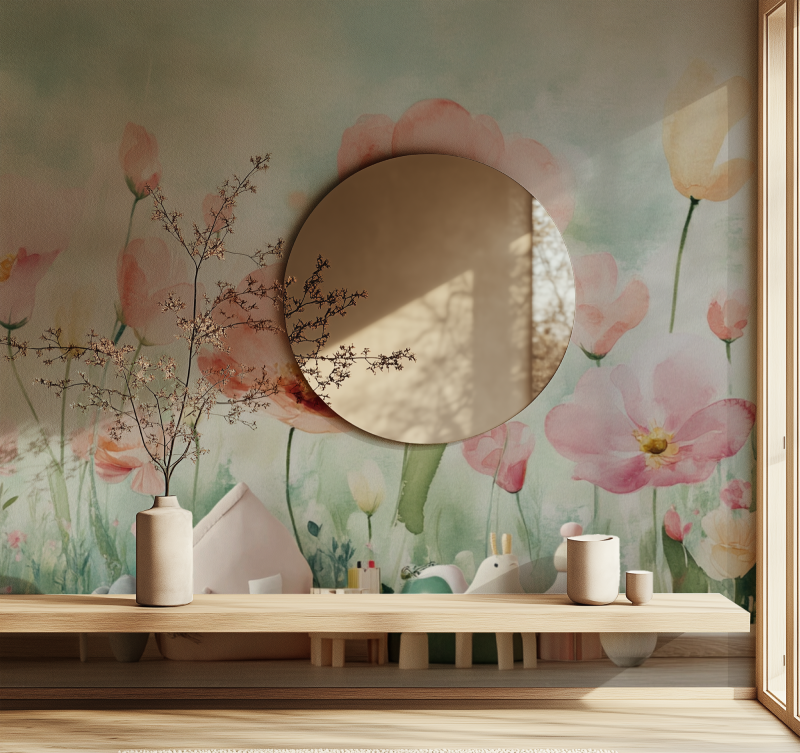 Papier peint fleurie vintage miroir