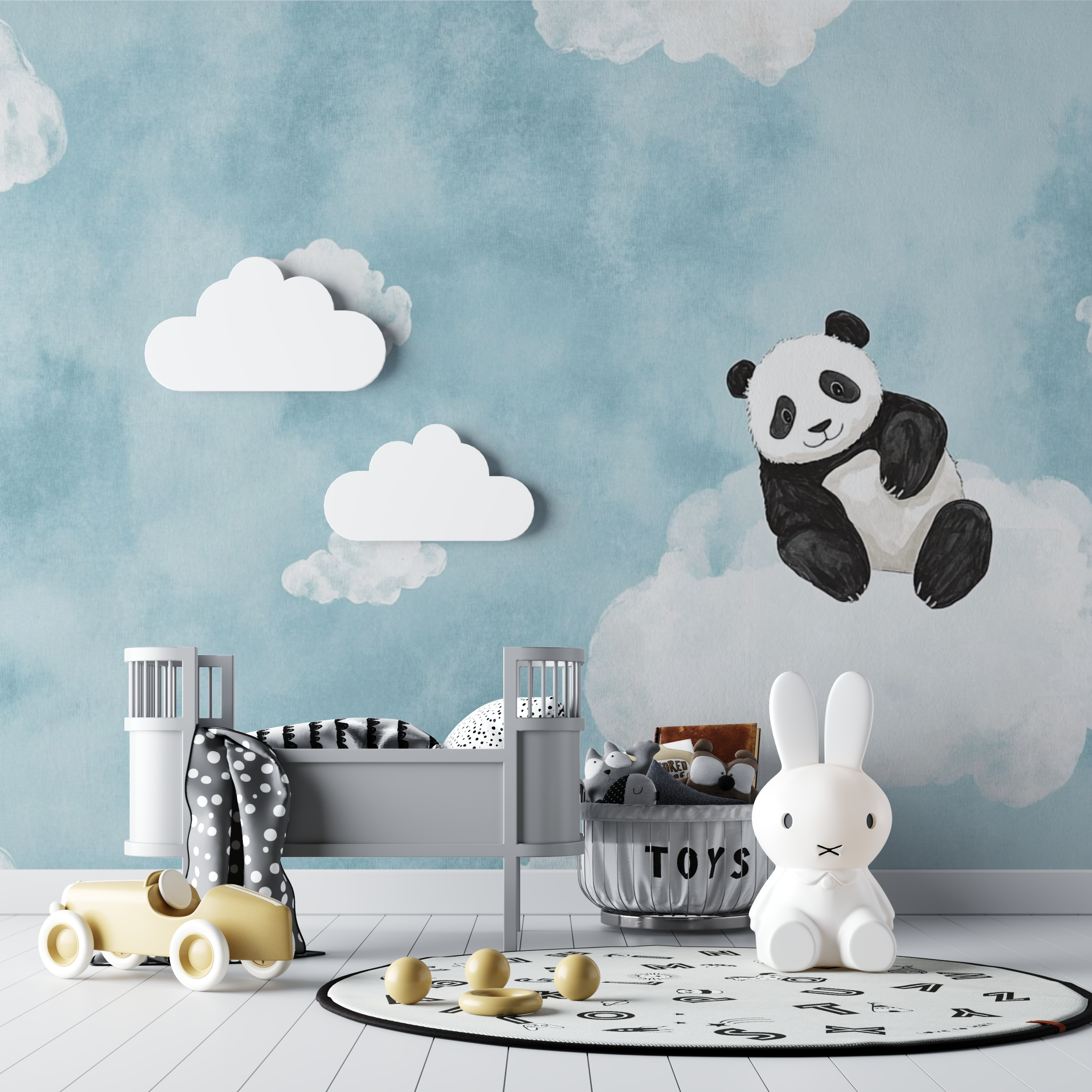 Papier peint panda et nuages bebe tipi