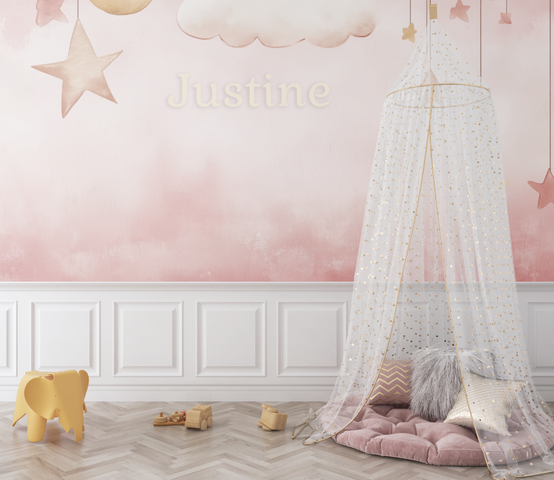 Papier peint prenom rose bebe