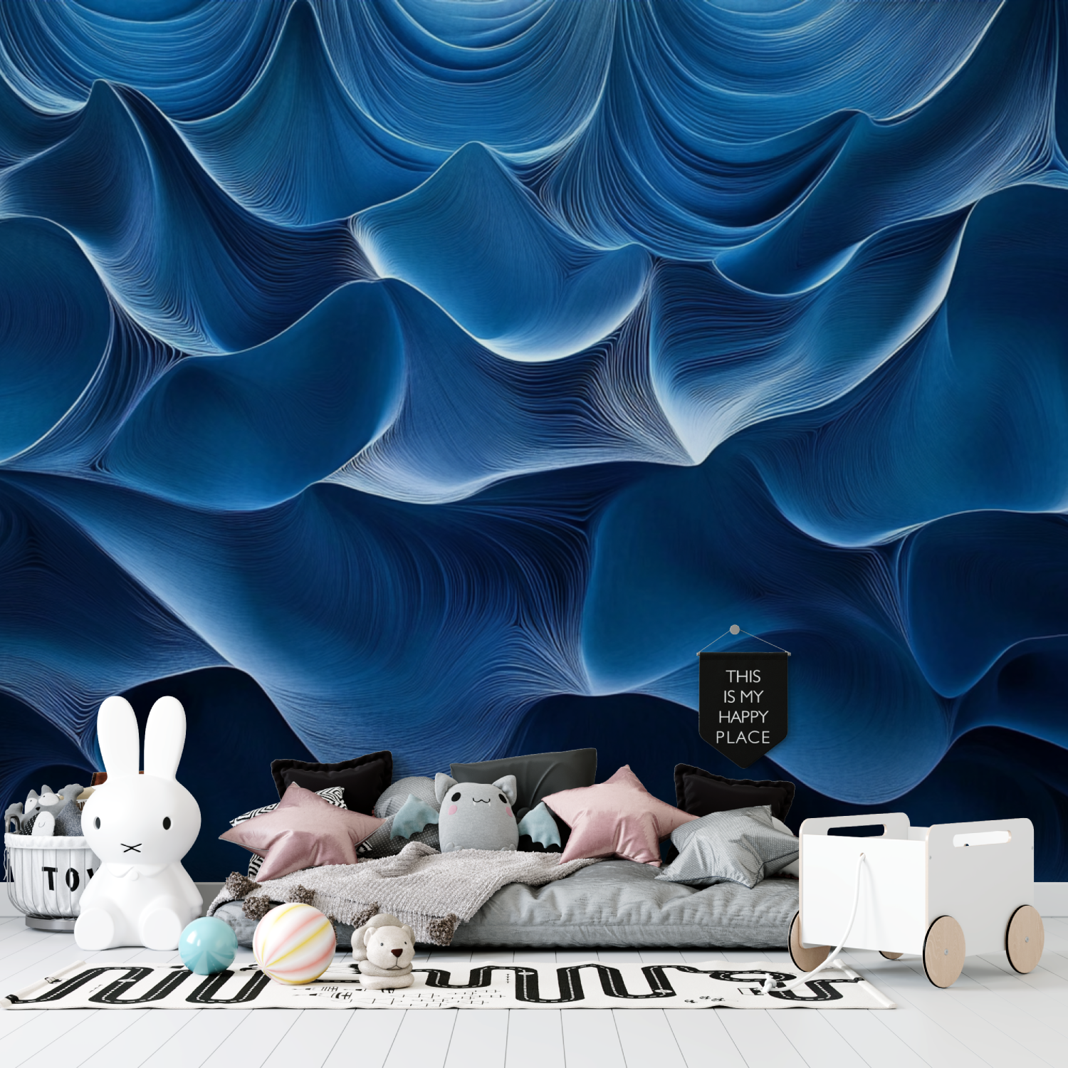 Papier peint effet neon bleu tapisserie garcon