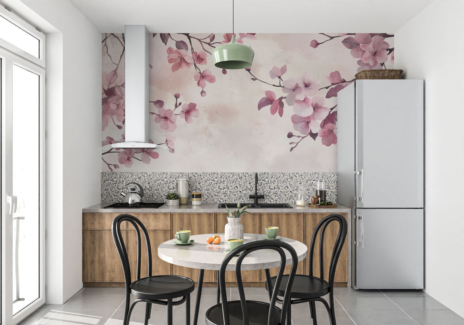 Papier peint branches fleuries tendance mur cuisine