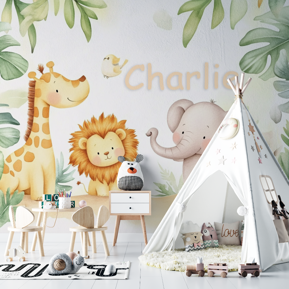 Papier peint prenom famille animaux chambre bebe