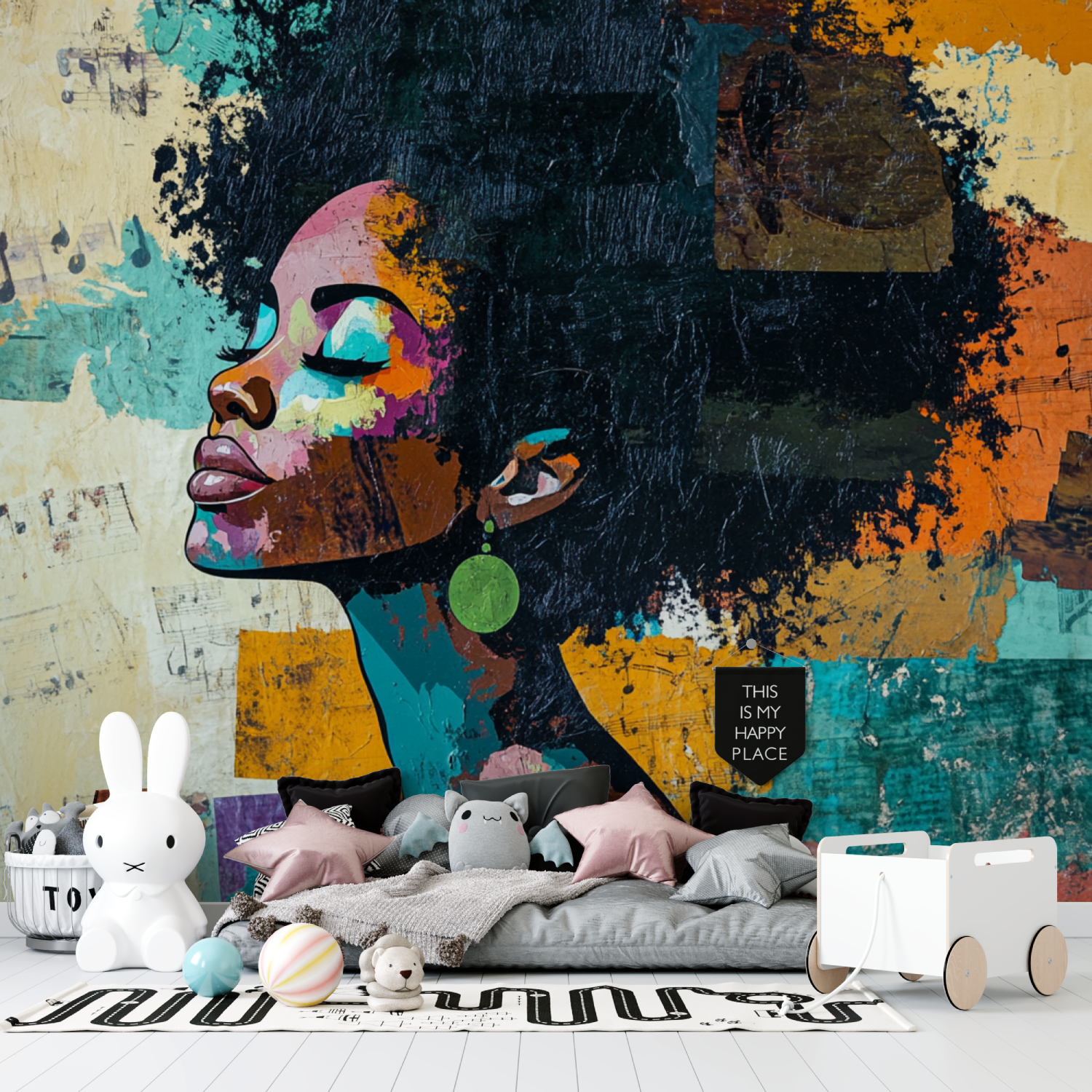 Papier peint coupe afro tapisserie garcon