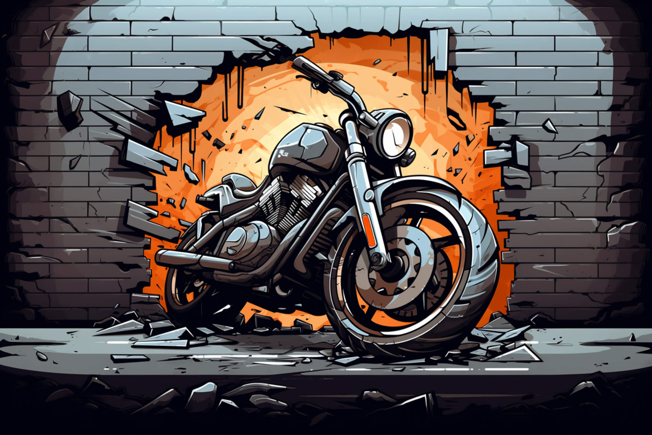 Papier Peint Panoramique Moto Et Briques