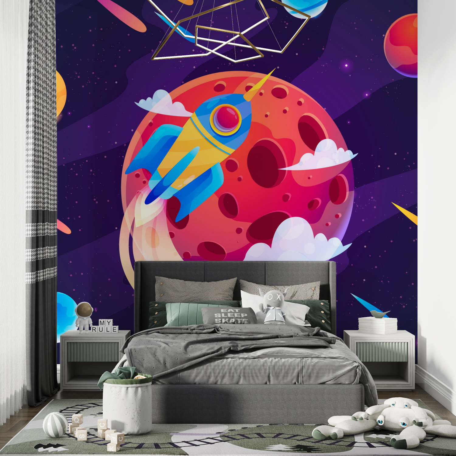 Papier peint espace pluie de meteorites chambre de garcon