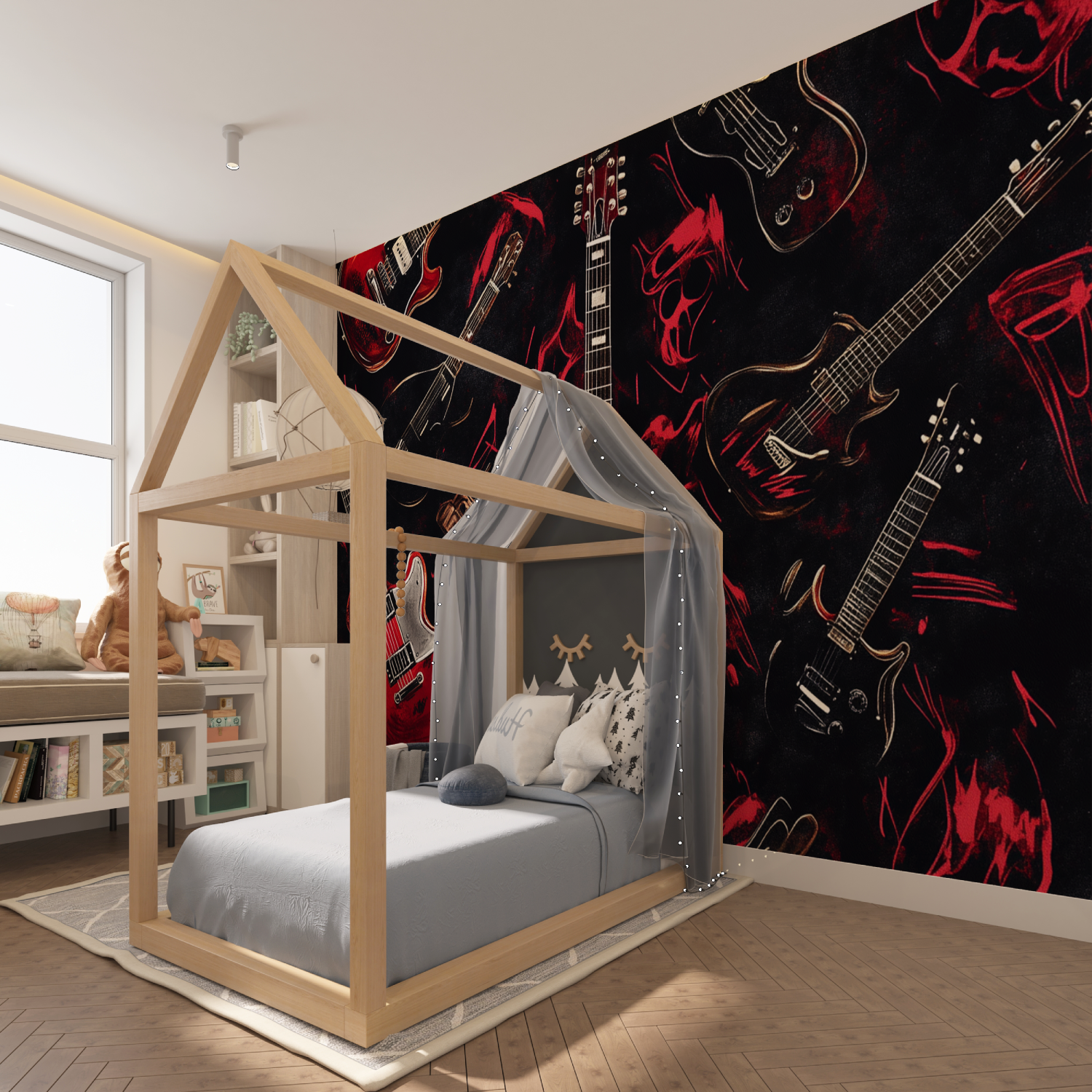 Papier peint guitare rouge tapisserie hero