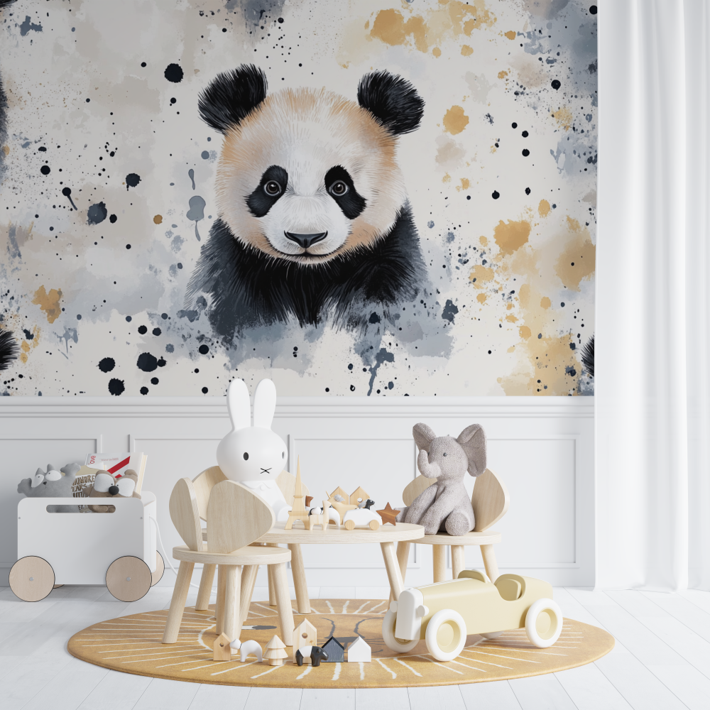 Papier peint panda et motifs abstraits chambre de bebe