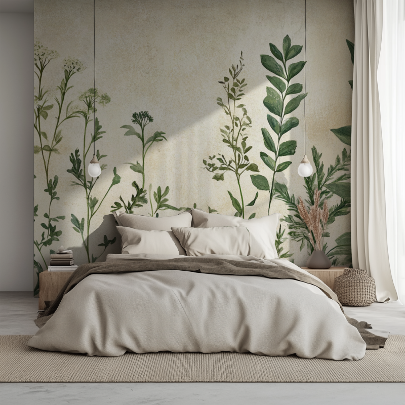 Papier peint vintage plante verr deau lit 1234