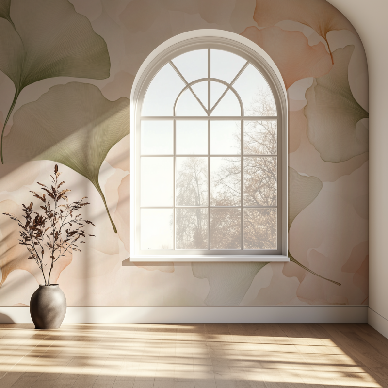 Papier peint fleur de ginkgo fenetre papier