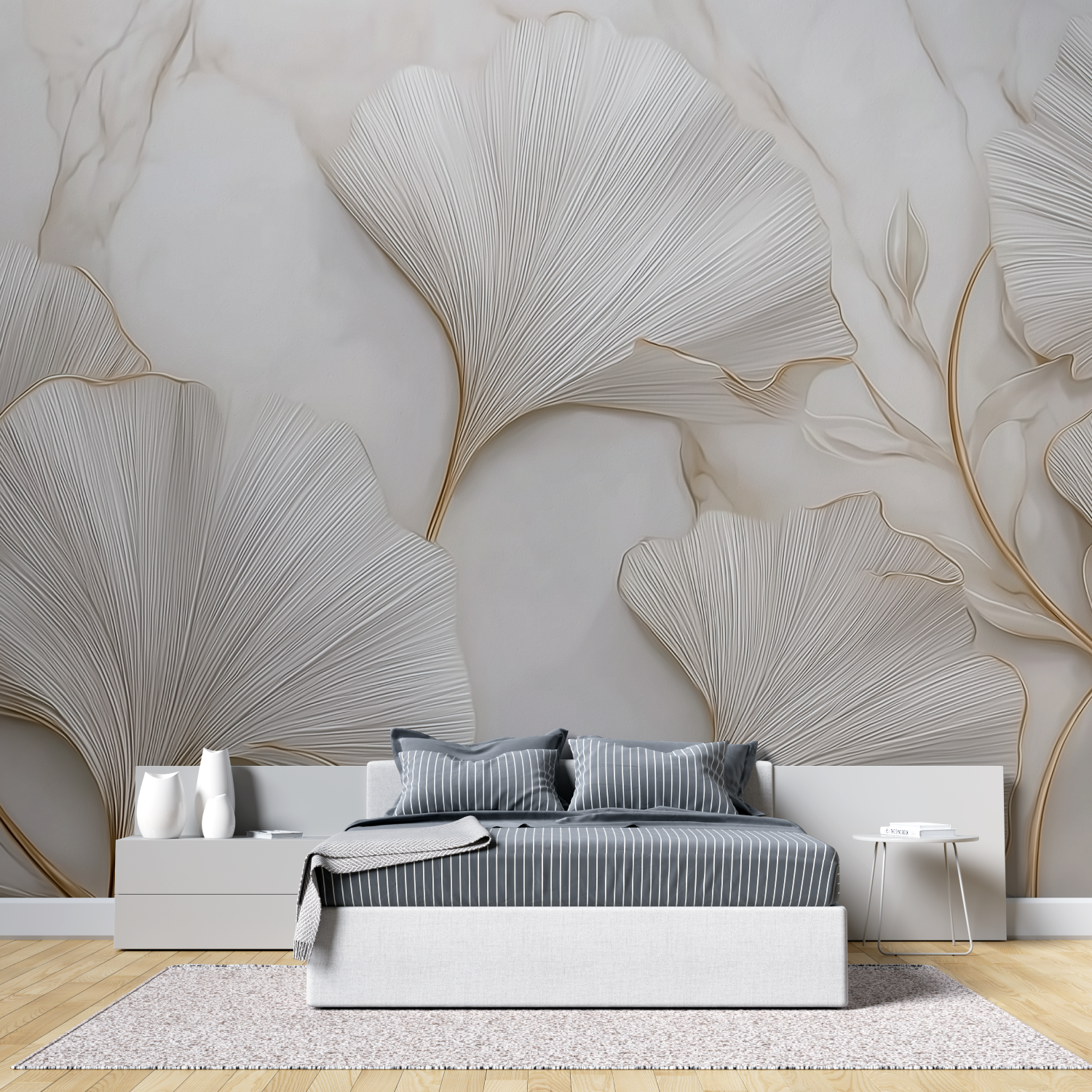 White and gold gingko trending mural wallpaper tete de lit
