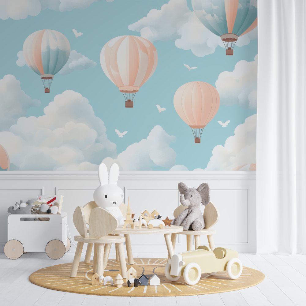 Papier peint montgolfiere et nu... papillons chambre de bebe