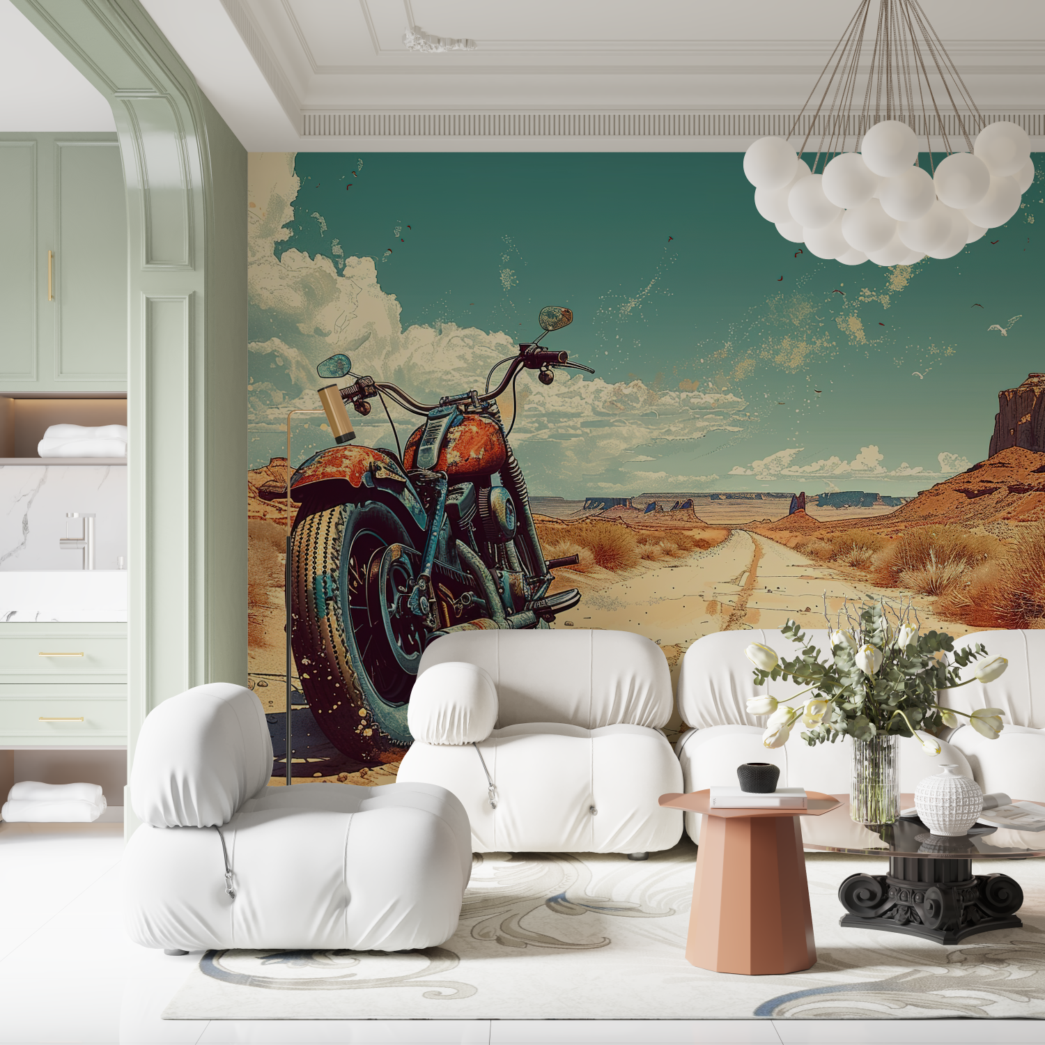 Papier peint moto vintage route 66 contemporain