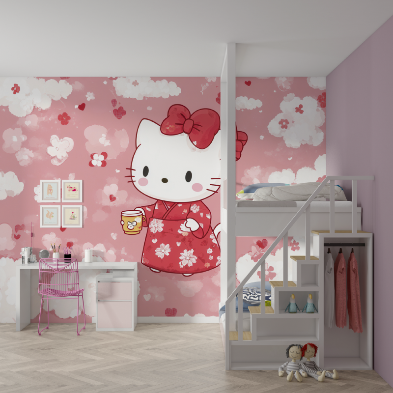 Papier peint hello kitty tapisserie mur chambre fille