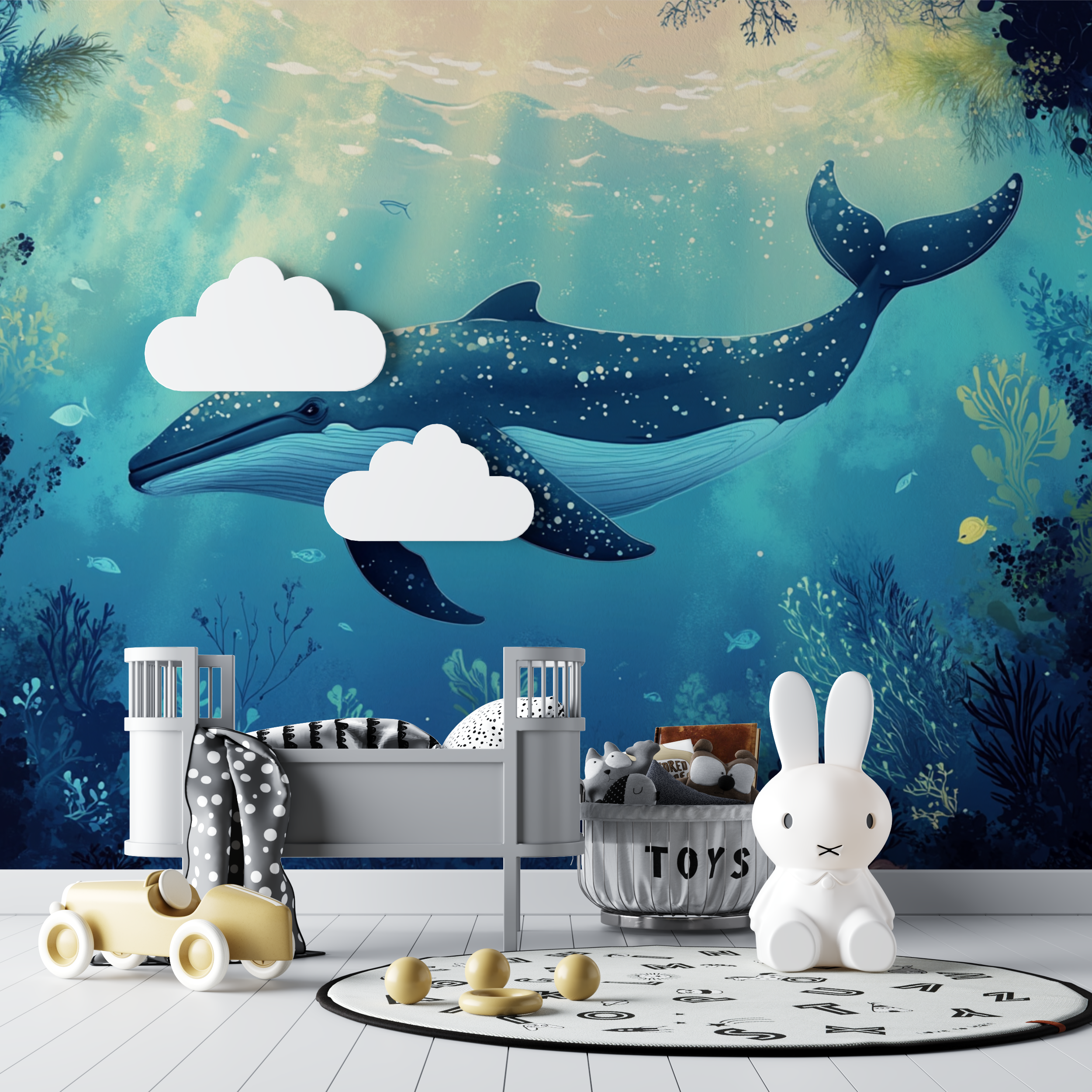 Papier peint marin chambre bleue bebe tipi