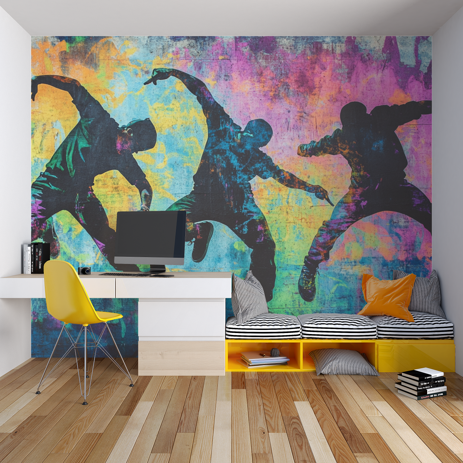 Papier peint hip hop trio chambre garcon lit