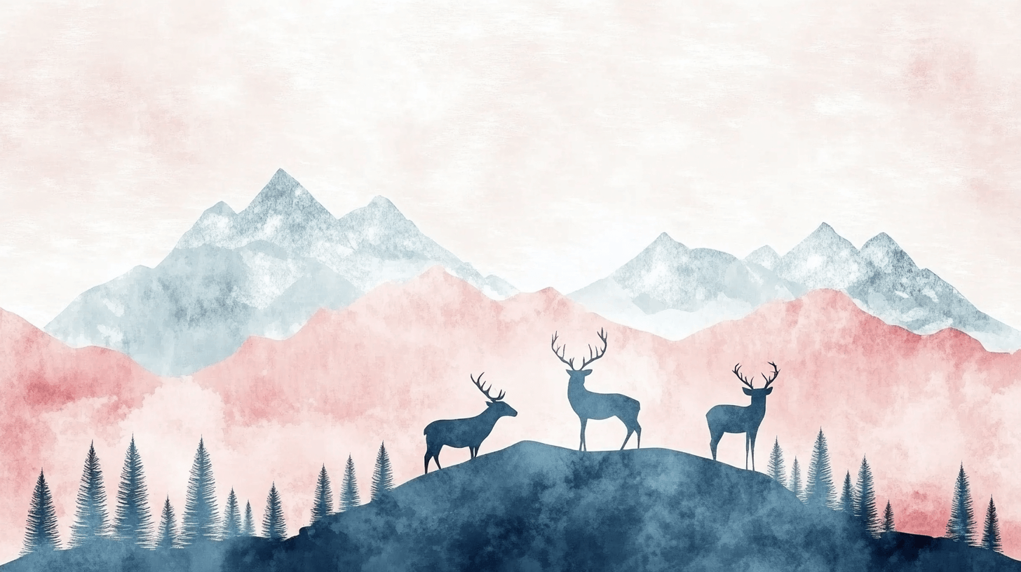 Papier Peint Fille Classique Cerf Et Montagne Design