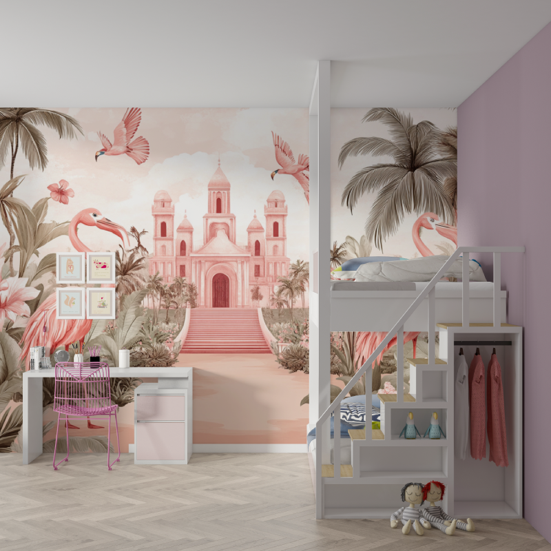 Papier peint princesse ambiance feerique mur chambre fille