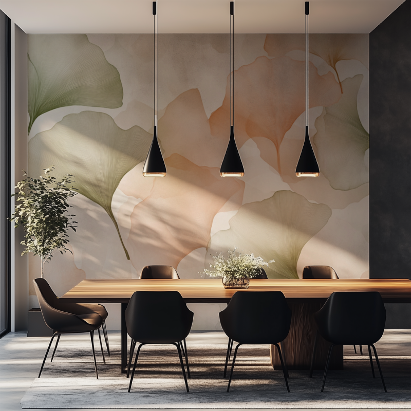 Papier peint fleur de ginkgo salle manger tapisserie