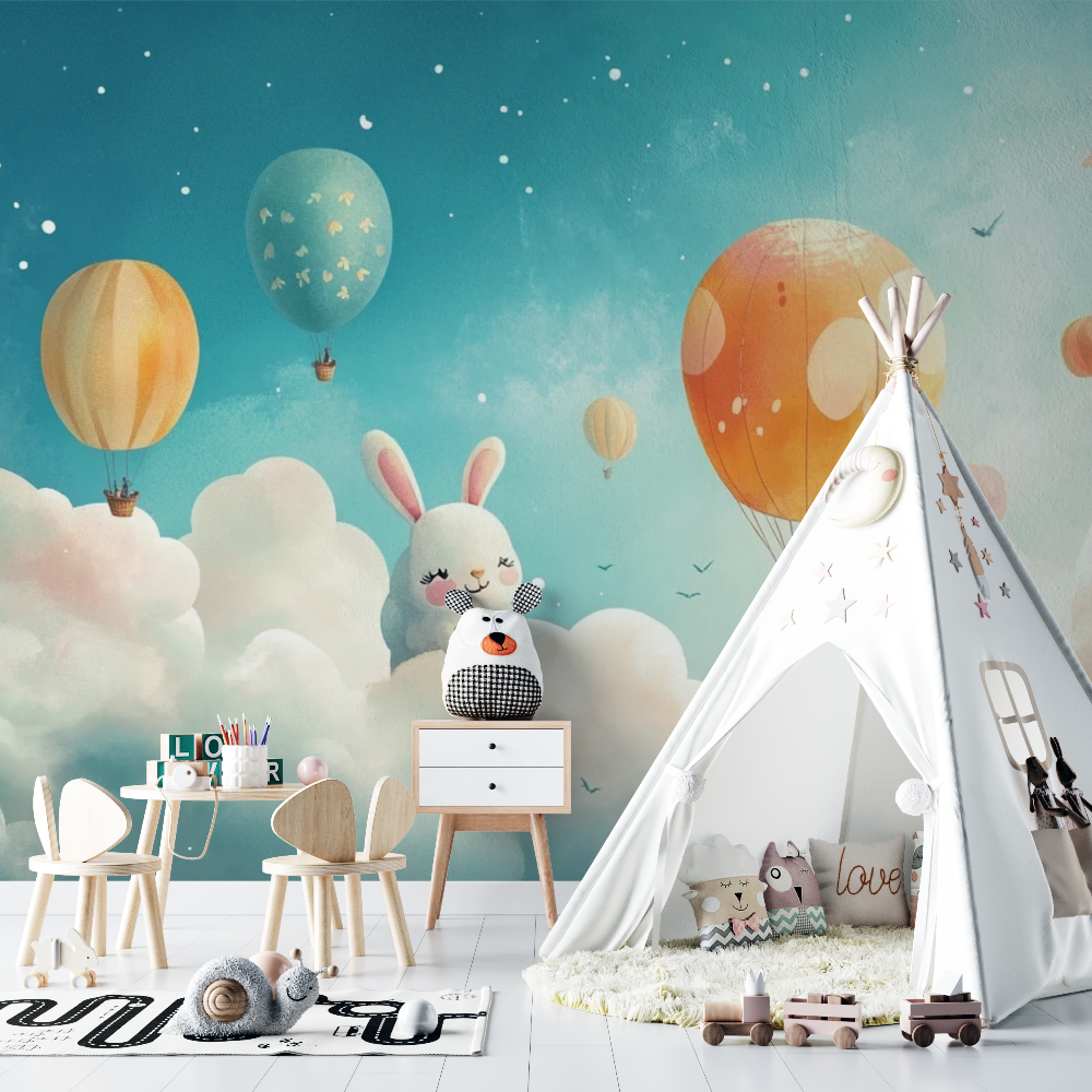 Papier peint montgolfiere et nu...orme danimaux chambre bebe