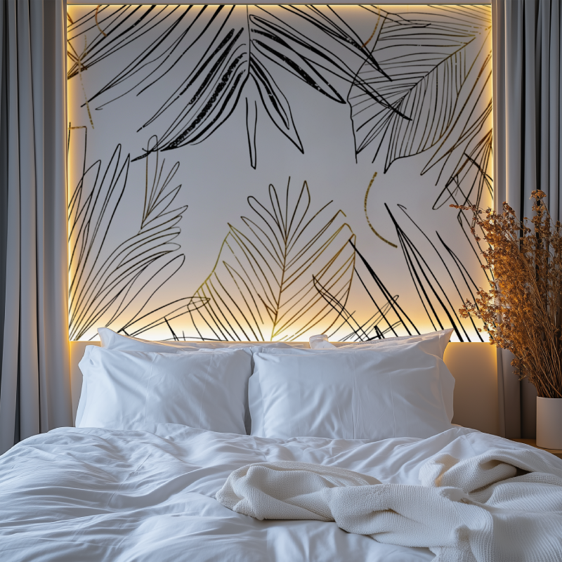 Papier peint panoramique ligne vegetale chambre premium