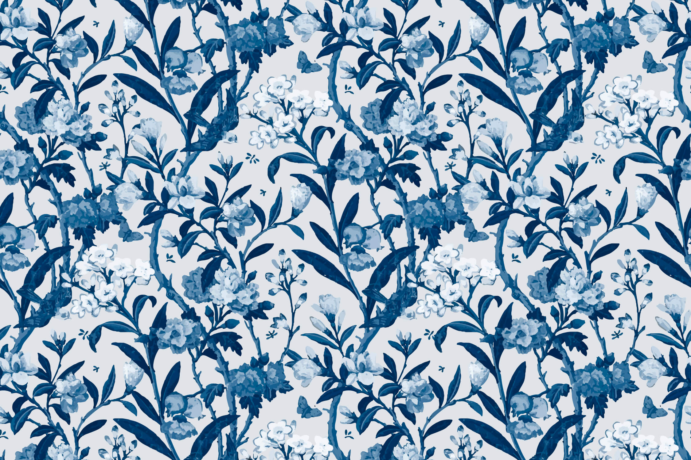 Papier Peint Toile De Jouy Fleurs Bleu