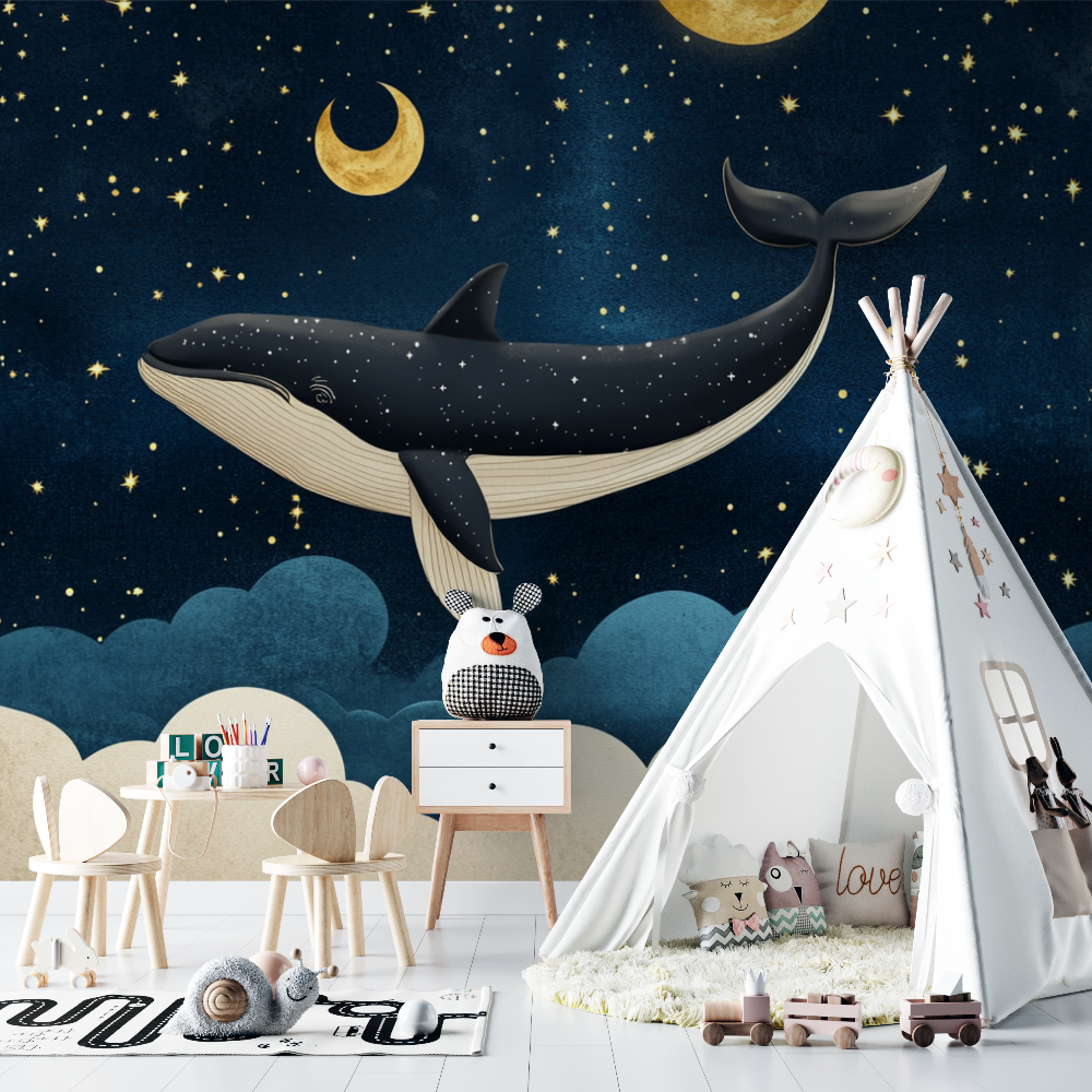 Papier peint baleine nocturne chambre bebe