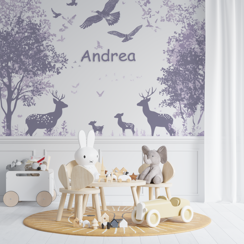 Papier peint prenom violet chambre de bebe