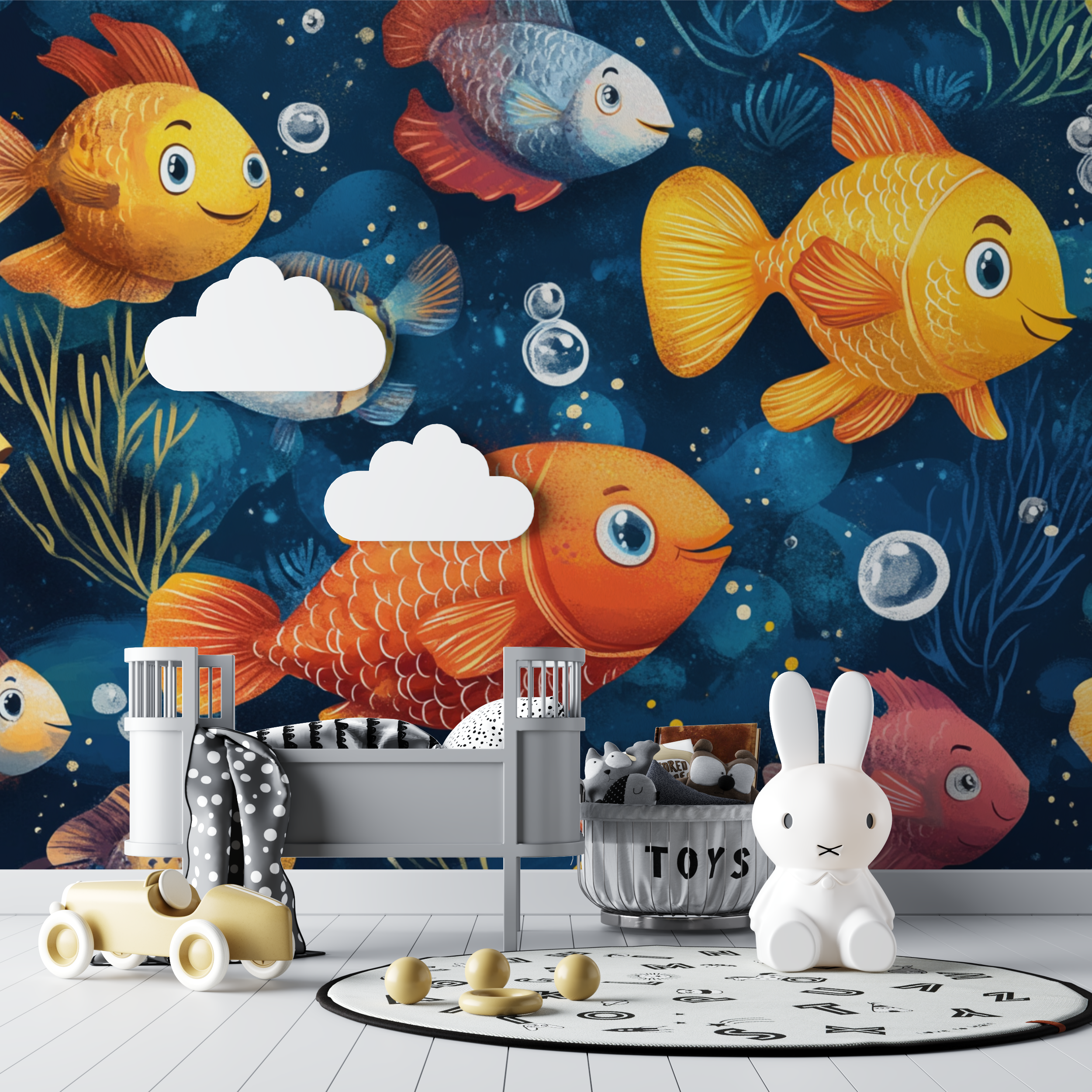 Papier peint marin pieuvre et poisson bebe tipi