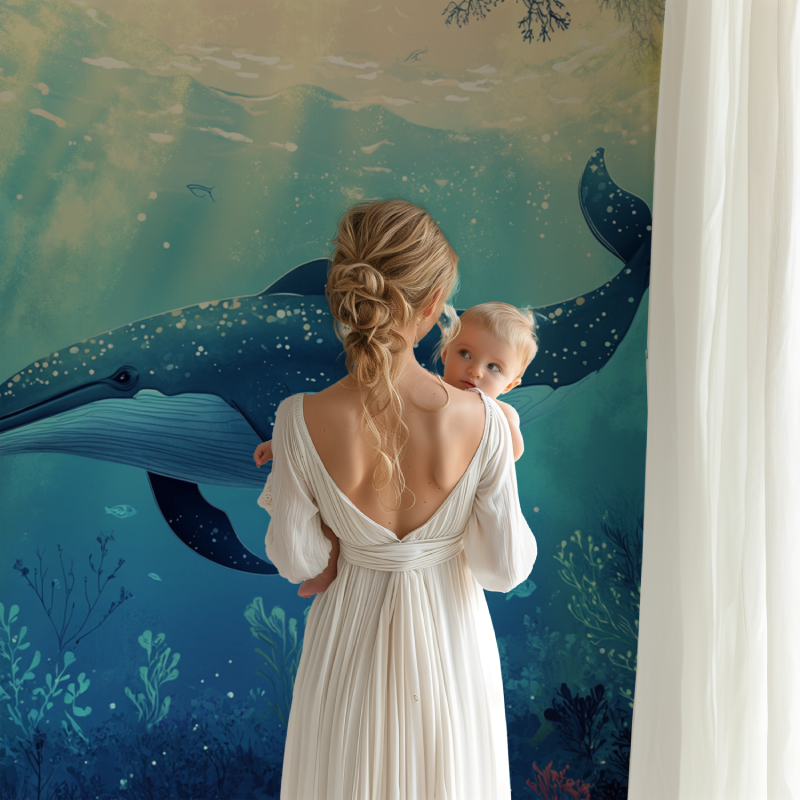 Papier peint marin chambre bleue bb123