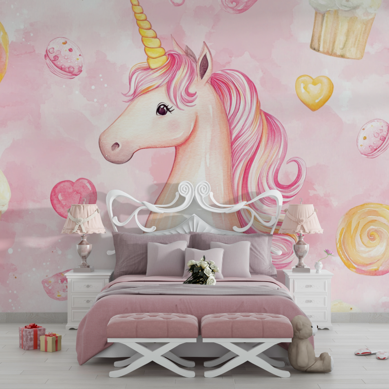 Papier peint deco licorne chamb...s sucreries chambre filles