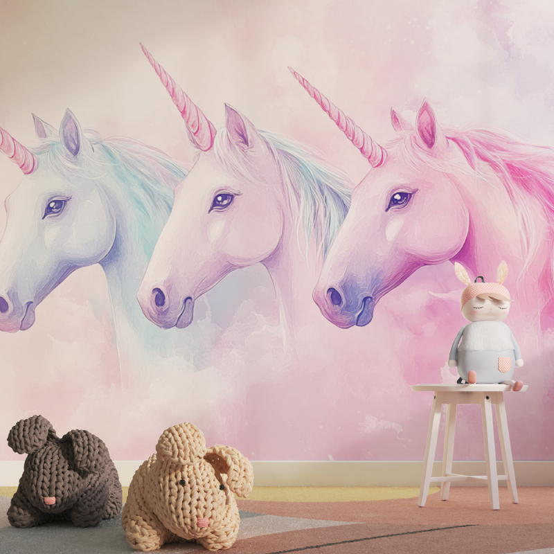 Papier peint licorne trio feerique tapisserie pour fille