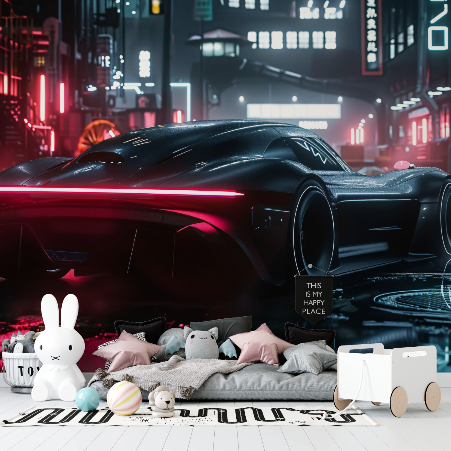 Papier peint voiture de luxe de nuit tapisserie garcon