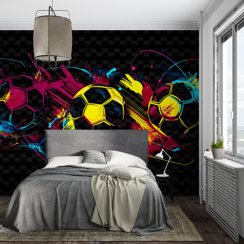 Papier peint ballon de foot noir piece ados