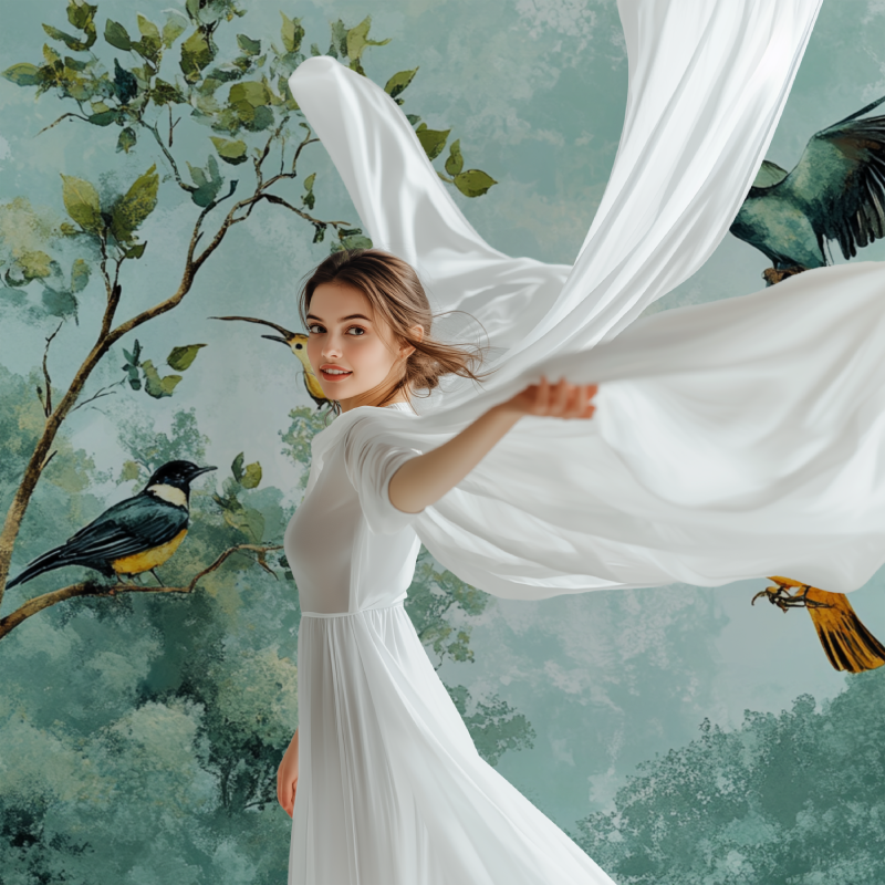 Papier peint arbre aux oiseaux modele