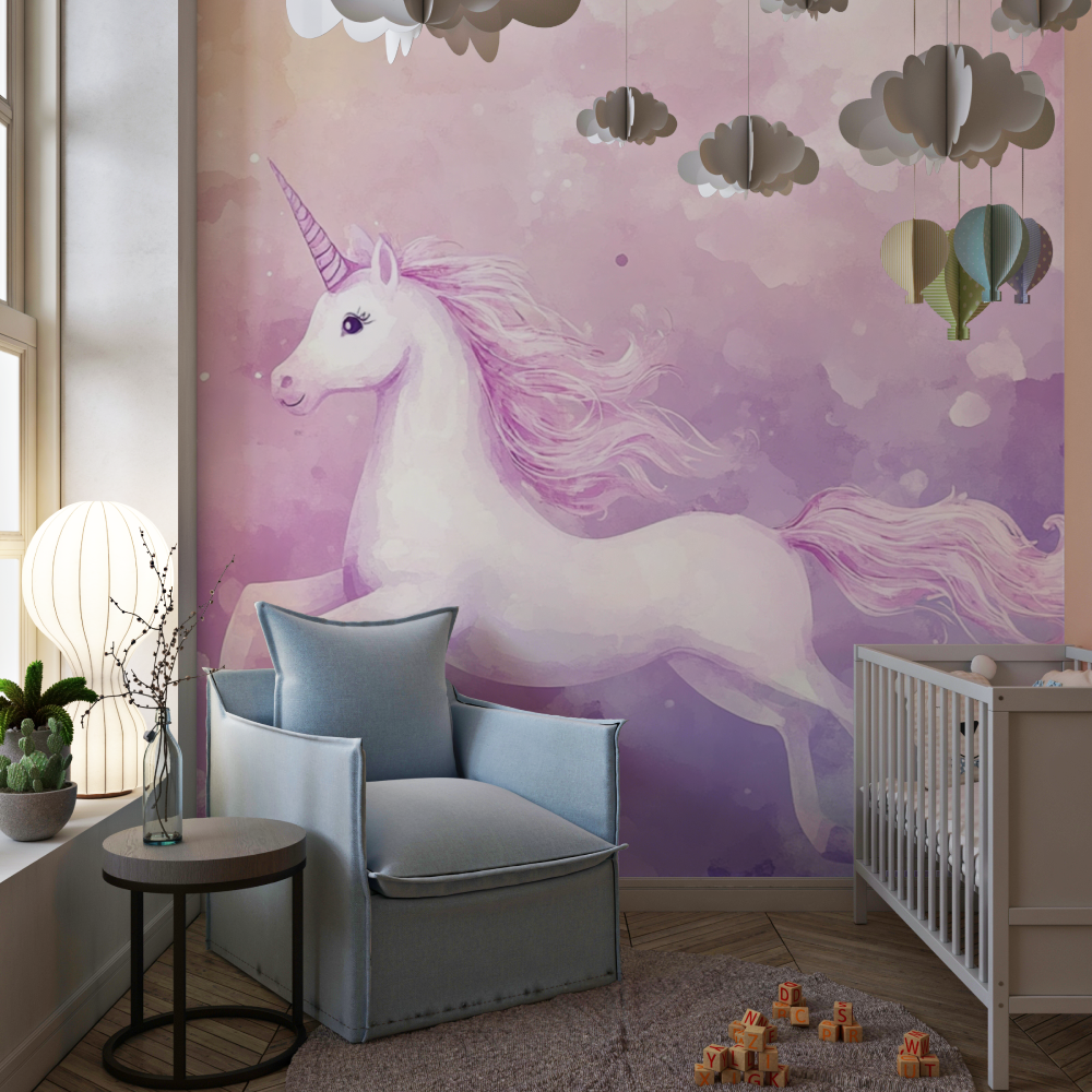 Papier peint fille licorne chambre de fille