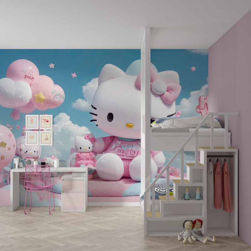 Papier peint hello kitty monde 3d mur chambre fille