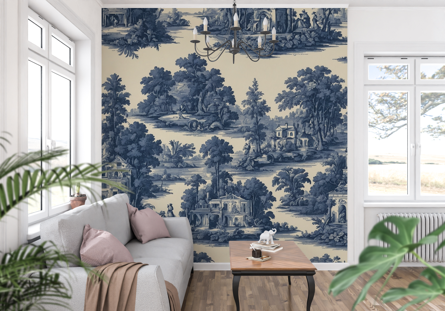 Papier Peint Jouy Motif Bleu - francais