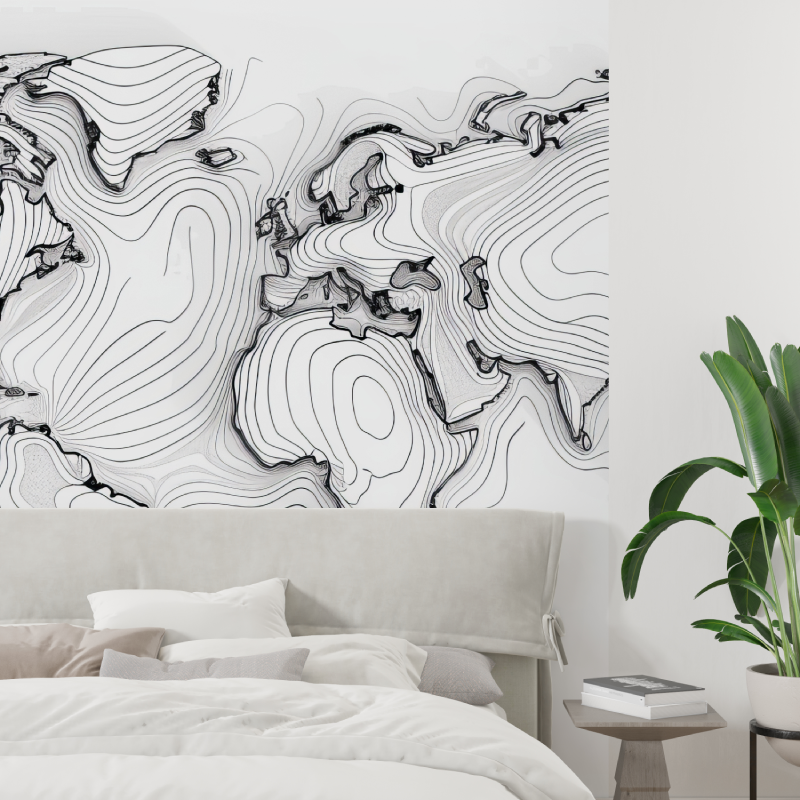 Papier peint carte du monde noi... blanc tapisserie tendance