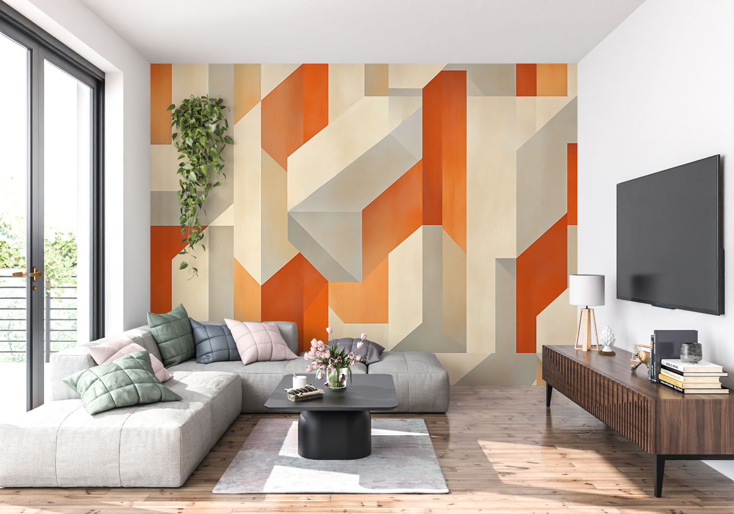 Papier Peint Orange Vintage - mur cuisine