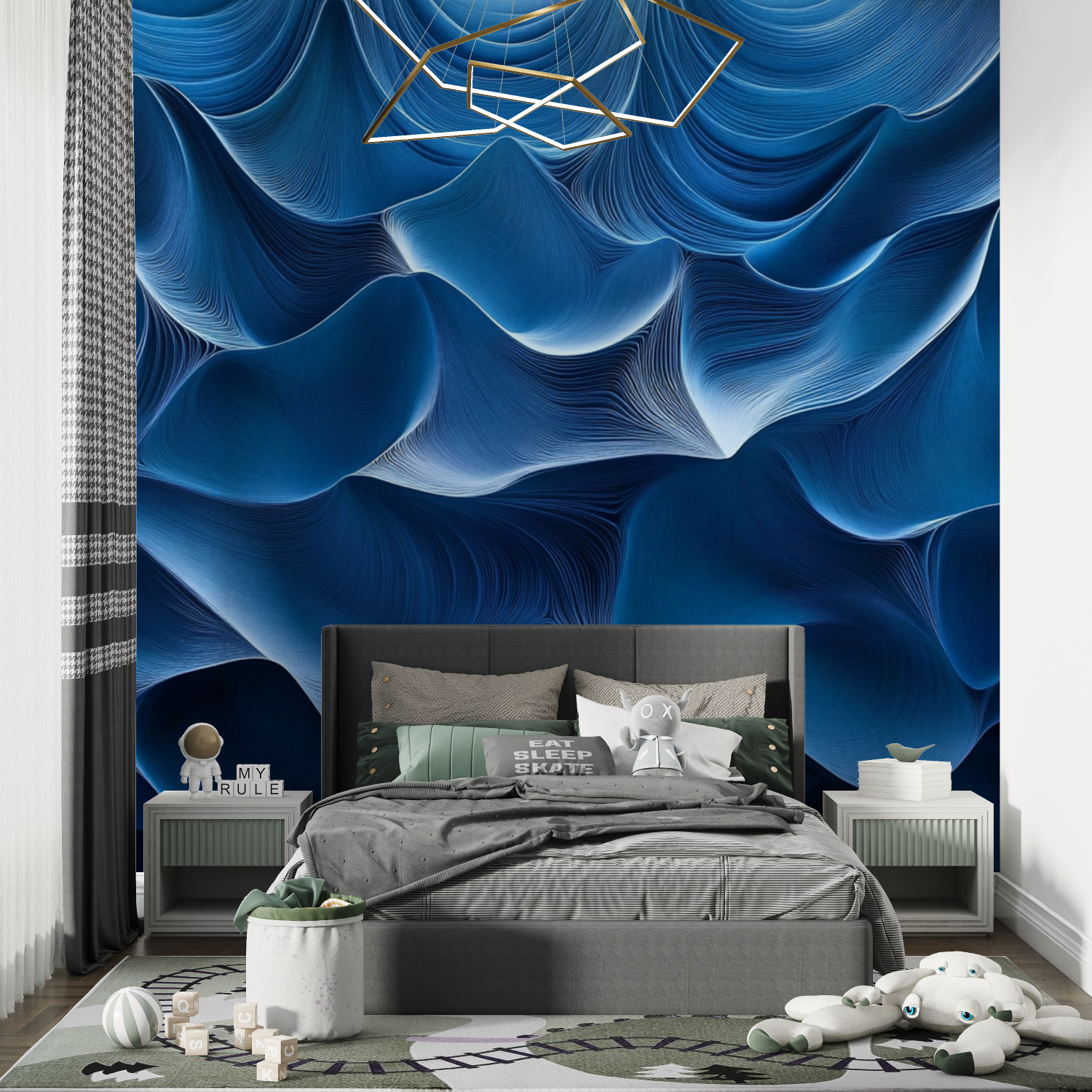 Papier peint effet neon bleu chambre de garcon