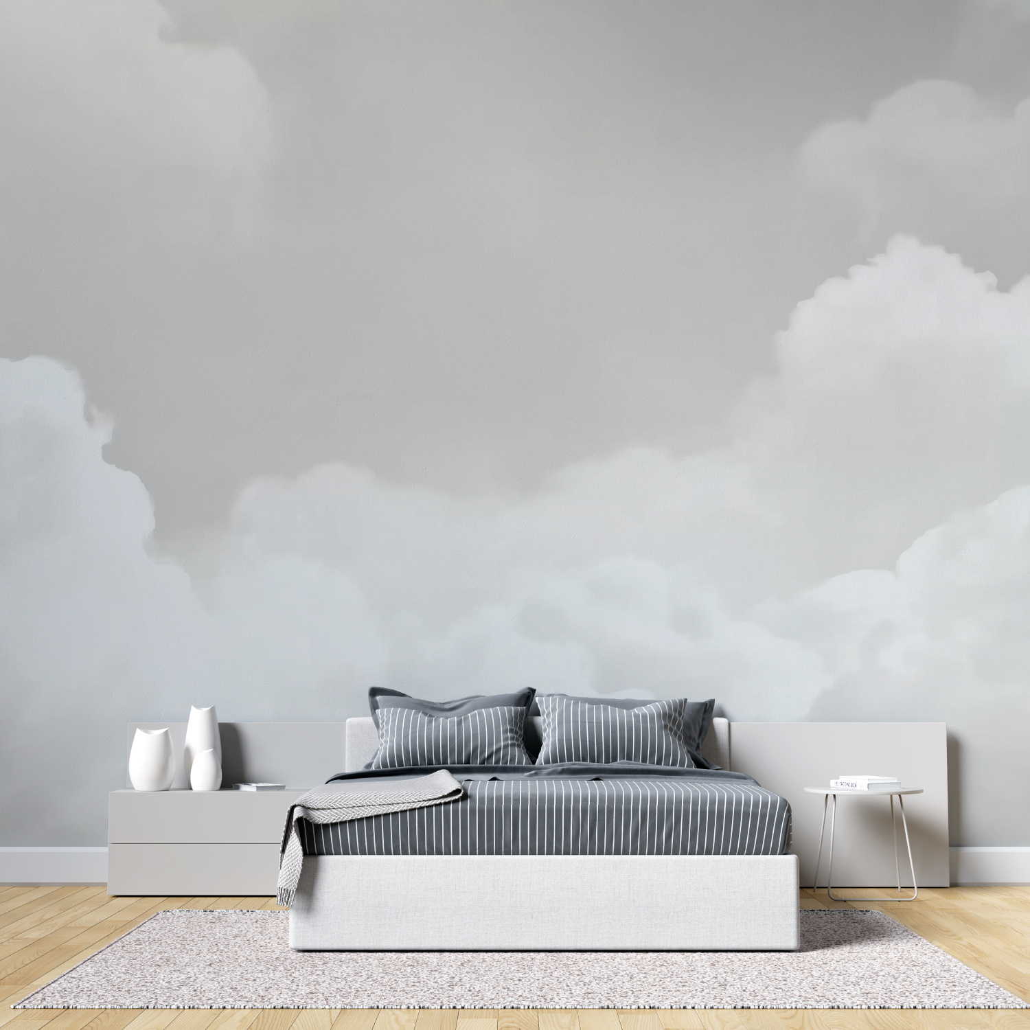 Cocooning clouds mural wallpaper tete de lit
